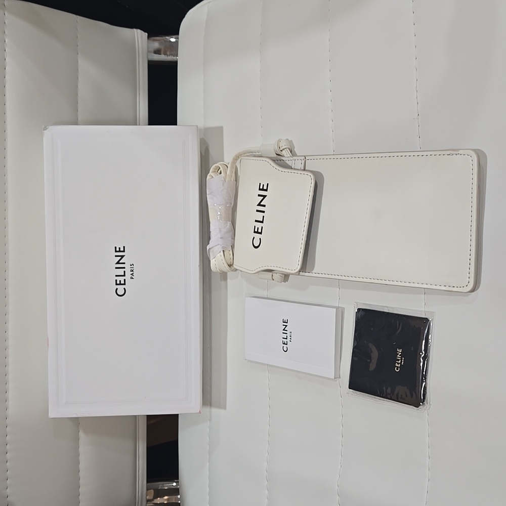 Celine White Leather Phone Pouch with Card Holder